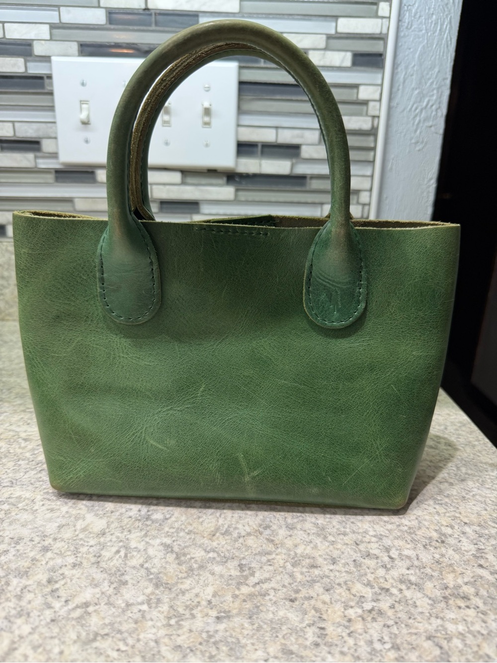 Portland Leather cowboy mint small raindrop Tote with Rounded Top Handles